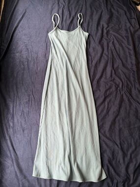 Ribbed Slip Maxi Dress in Light Blue